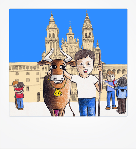 dessin de Mirabelle et Augustin à Compostelle